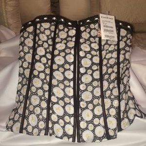 Bebe Back Tie White/Brown Embroidery Corset Top